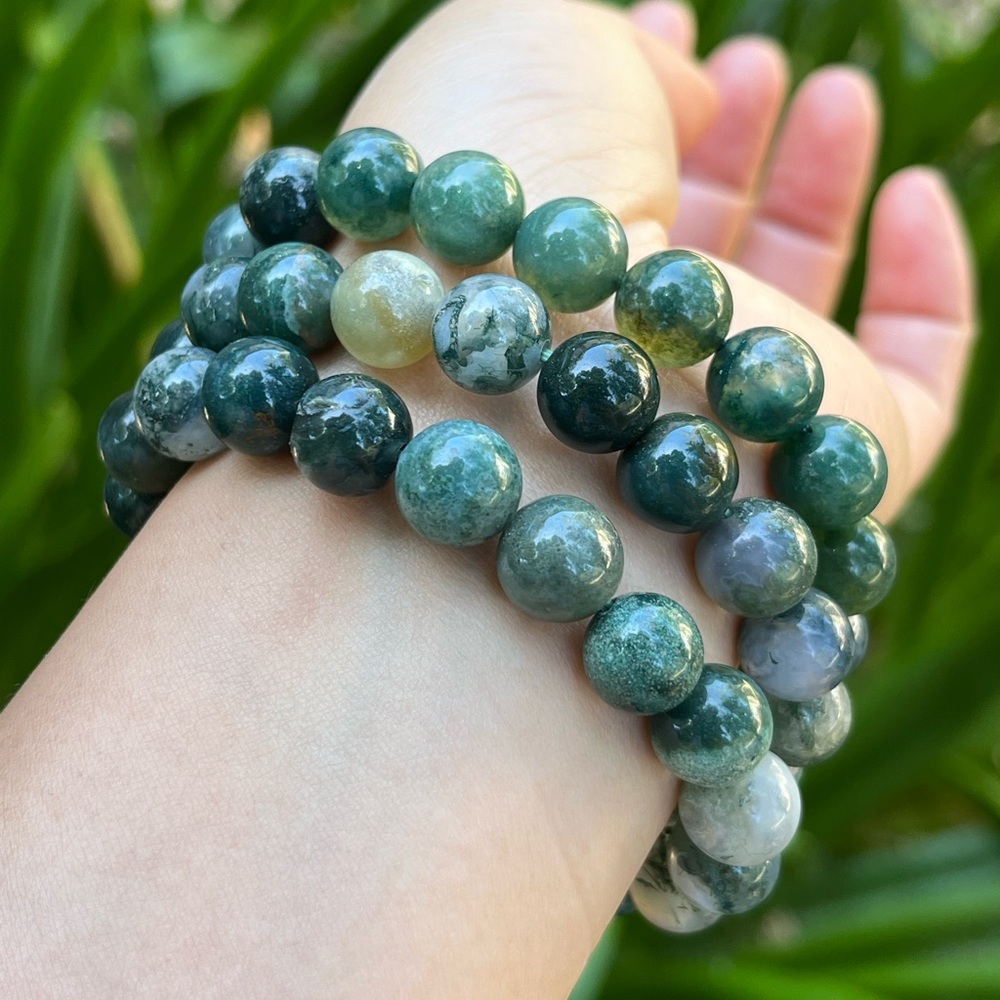 10mm stretchable‎ natural moss agate bracelet
